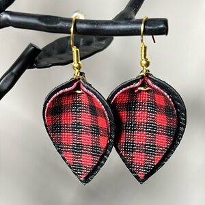 Faux Leather Buffalo Plaid Petal Earrings. 1.5” Drop